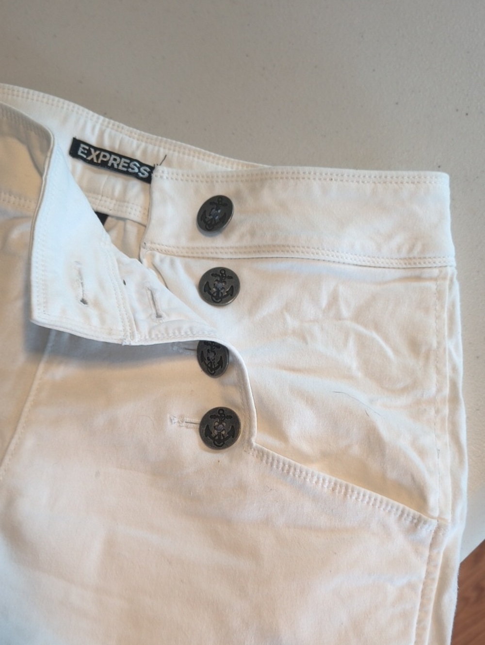Express High Waist Cream Button Shorts - Picture 7 of 14